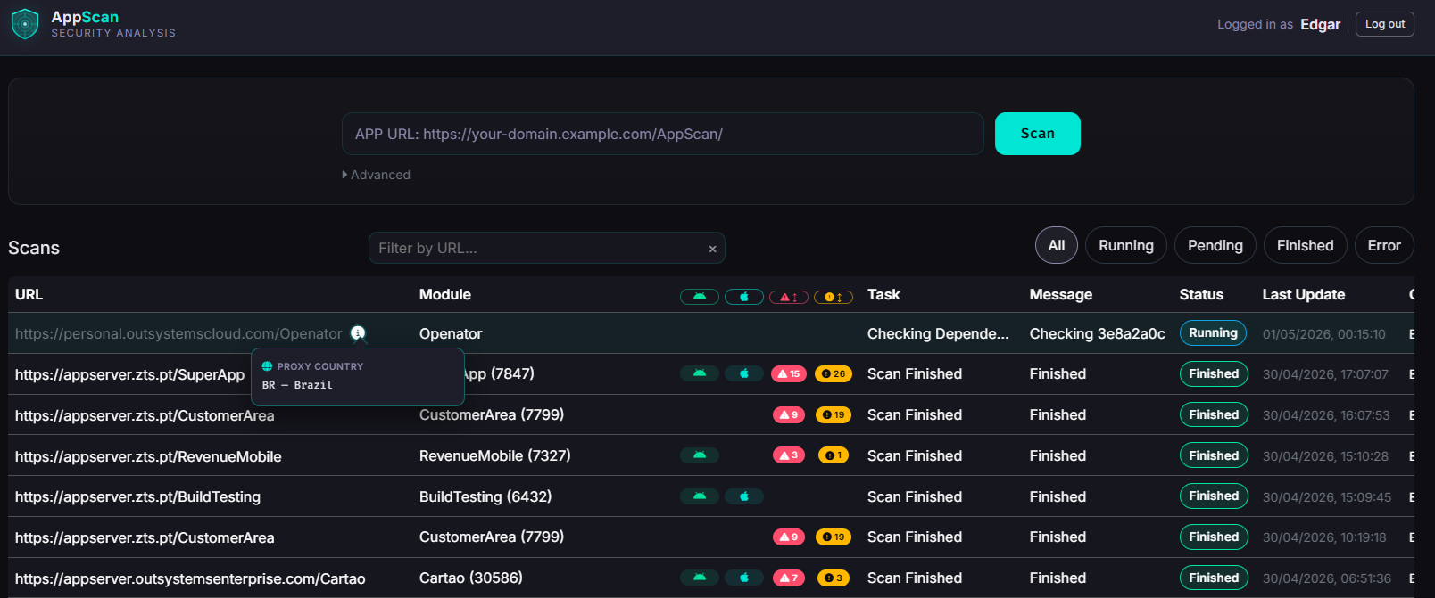 AppScan dashboard screenshot